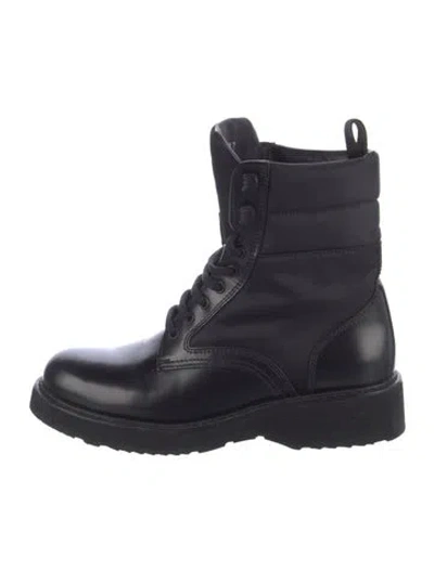 Pre-owned Prada Leather Combat Boots In Black