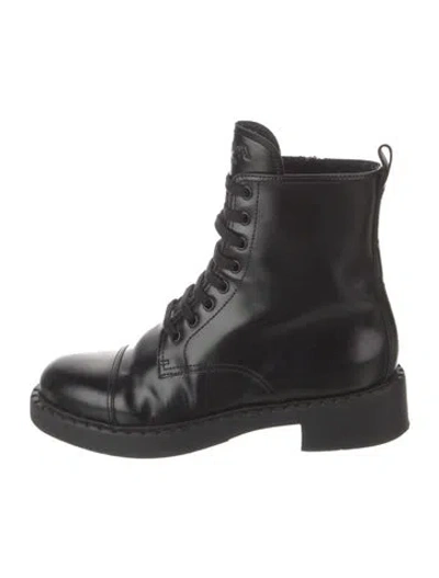 Pre-owned Prada Leather Combat Boots In Black