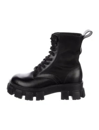 Pre-owned Prada Leather Combat Boots In Black