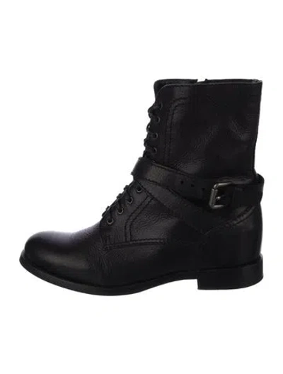 Pre-owned Prada Leather Combat Boots In Black
