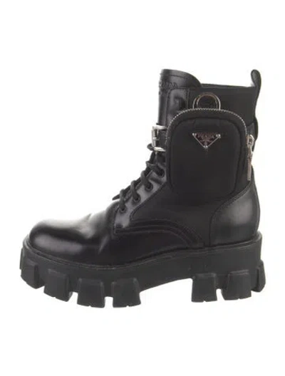 Pre-owned Prada Leather Combat Boots In Black