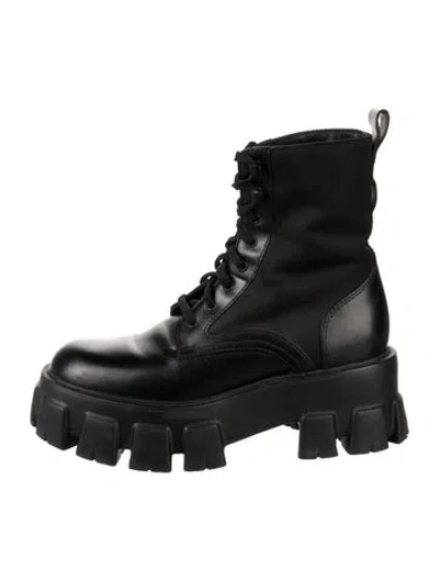 Pre-owned Prada Leather Combat Boots In Black