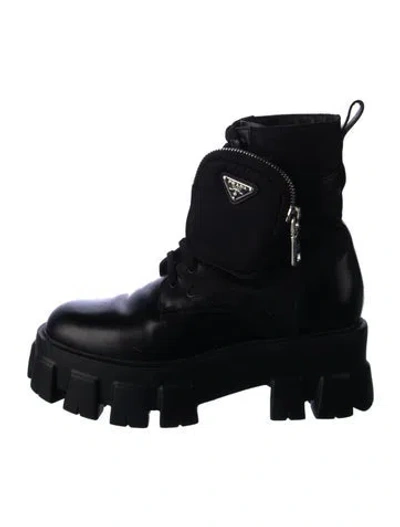 Pre-owned Prada Leather Combat Boots In Black