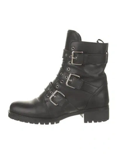 Pre-owned Prada Leather Combat Boots In Black