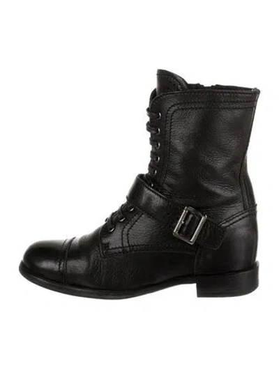 Pre-owned Prada Leather Combat Boots In Black