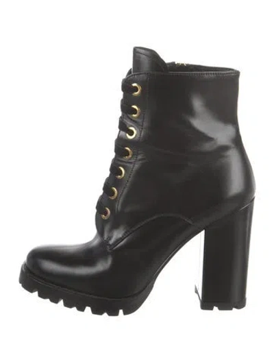 Pre-owned Prada Leather Combat Boots In Black