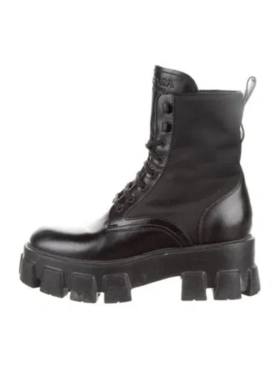 Pre-owned Prada Leather Combat Boots In Black
