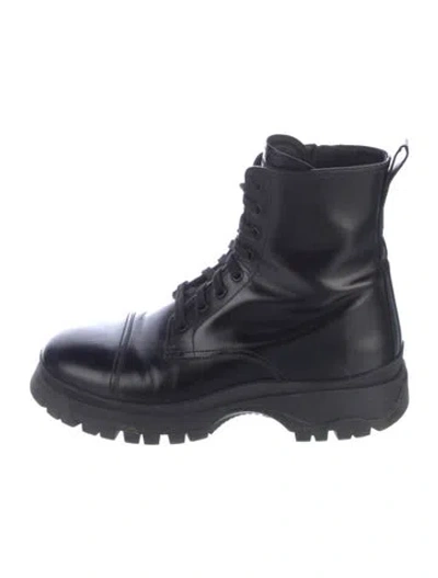Pre-owned Prada Leather Combat Boots In Black