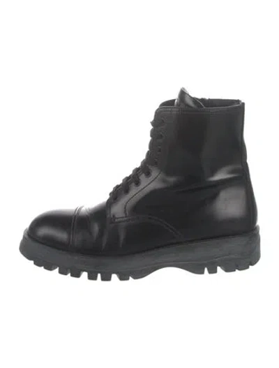 Pre-owned Prada Leather Combat Boots In Black