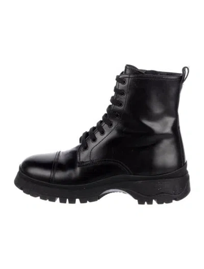 Pre-owned Prada Leather Combat Boots In Black
