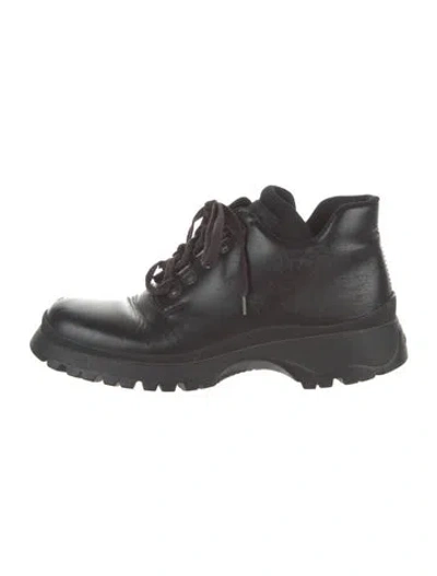 Pre-owned Prada Leather Combat Boots In Black