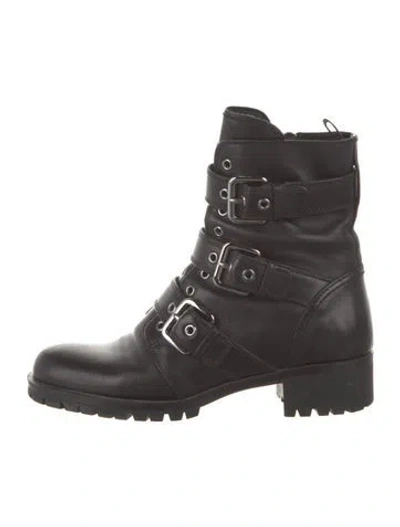 Pre-owned Prada Leather Combat Boots In Black
