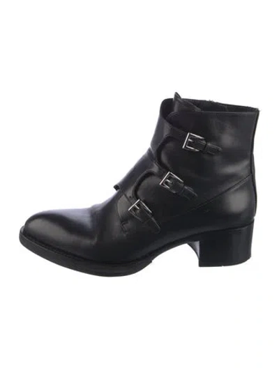 Pre-owned Prada Leather Combat Boots In Black