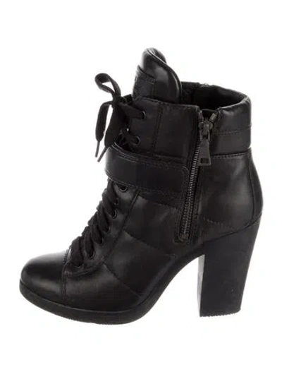 Pre-owned Prada Leather Combat Boots In Black
