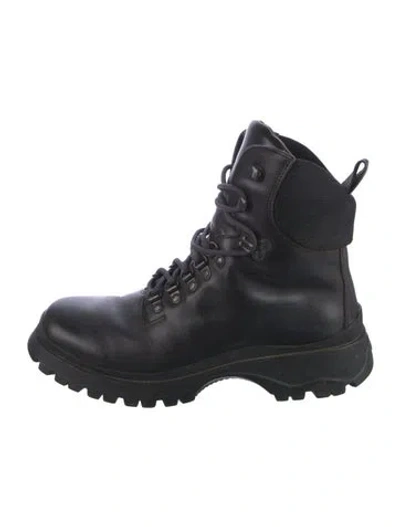 Pre-owned Prada Leather Combat Boots In Black