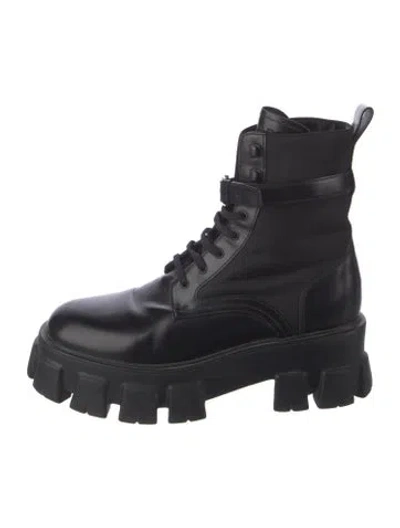 Pre-owned Prada Leather Combat Boots In Black