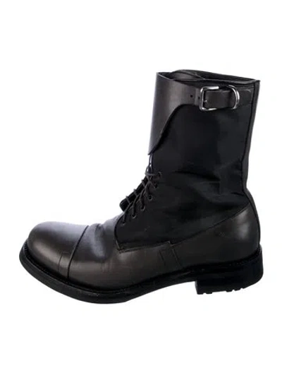 Pre-owned Prada Leather Combat Boots In Black