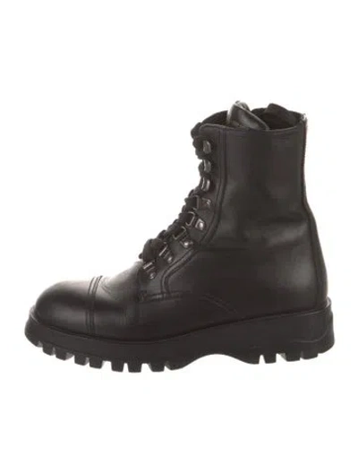 Pre-owned Prada Leather Combat Boots In Black