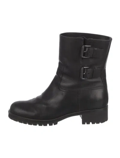 Pre-owned Prada Leather Combat Boots In Black