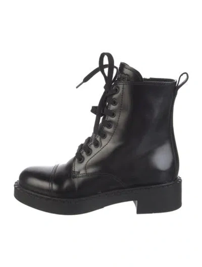 Pre-owned Prada Leather Combat Boots In Black