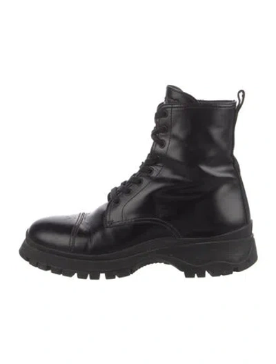 Pre-owned Prada Leather Combat Boots In Black