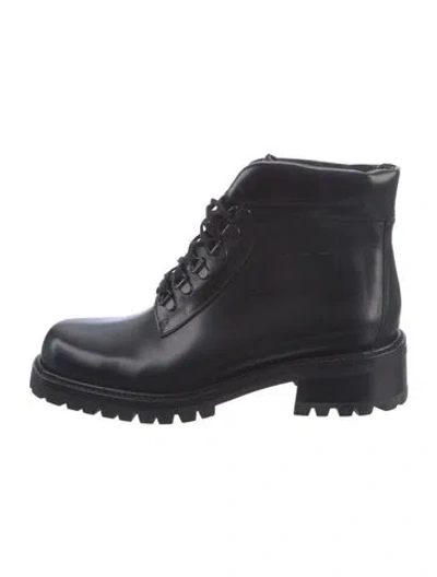 Pre-owned Prada Leather Combat Boots In Black