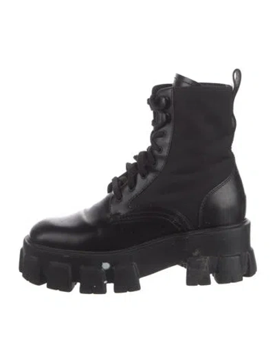 Pre-owned Prada Leather Combat Boots In Black