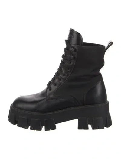 Pre-owned Prada Leather Combat Boots In Black