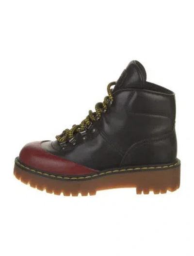 Pre-owned Prada Leather Combat Boots In Black
