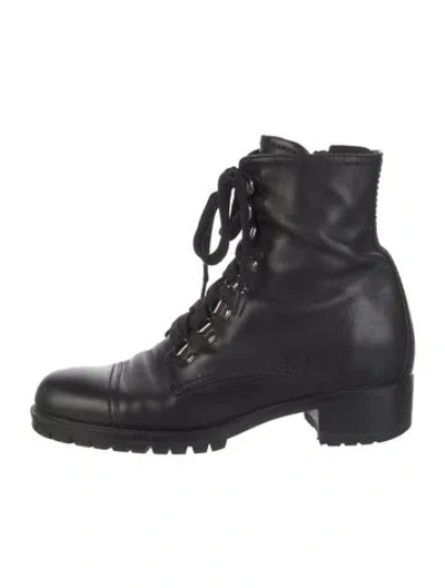 Pre-owned Prada Leather Combat Boots In Black