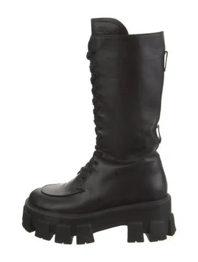 Pre-owned Prada Leather Combat Boots In Black