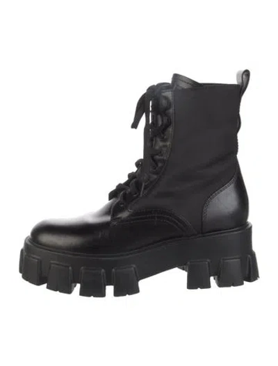 Pre-owned Prada Leather Combat Boots In Black