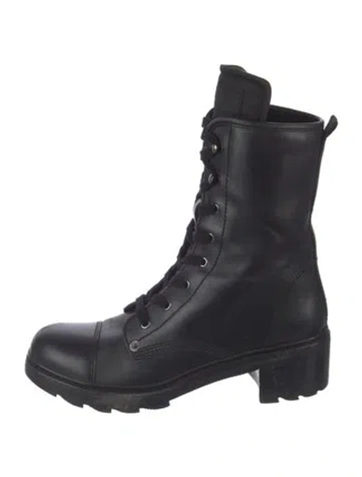 Pre-owned Prada Leather Combat Boots In Black