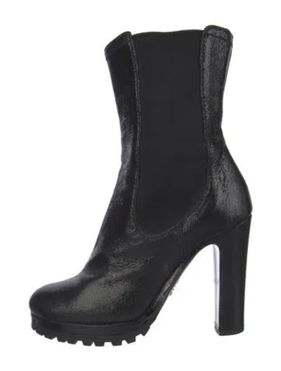 Pre-owned Prada Leather Combat Boots In Black