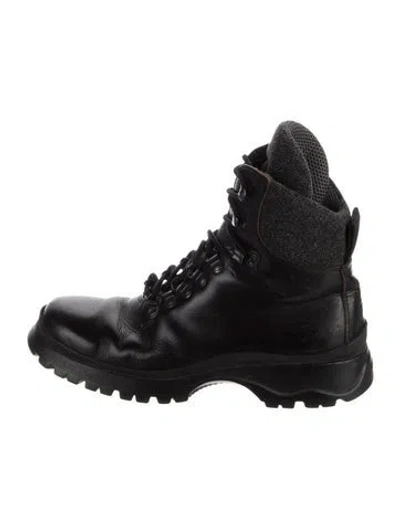 Pre-owned Prada Leather Combat Boots In Black