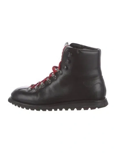 Pre-owned Prada Leather Combat Boots In Black