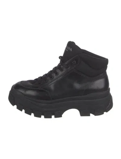 Pre-owned Prada Leather Combat Boots In Black