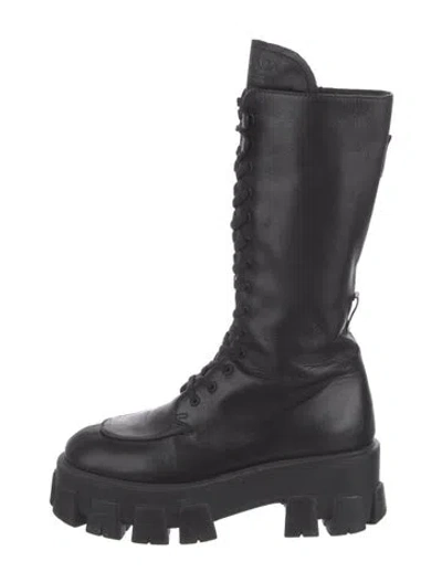 Pre-owned Prada Leather Combat Boots In Black