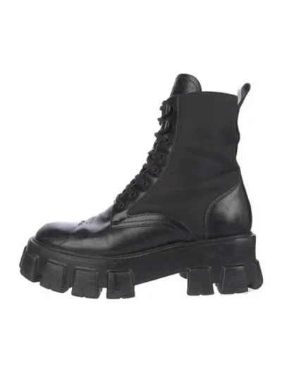 Pre-owned Prada Leather Combat Boots In Black