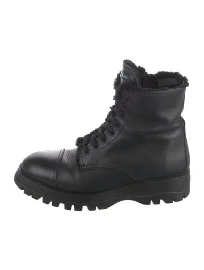 Pre-owned Prada Leather Combat Boots In Black