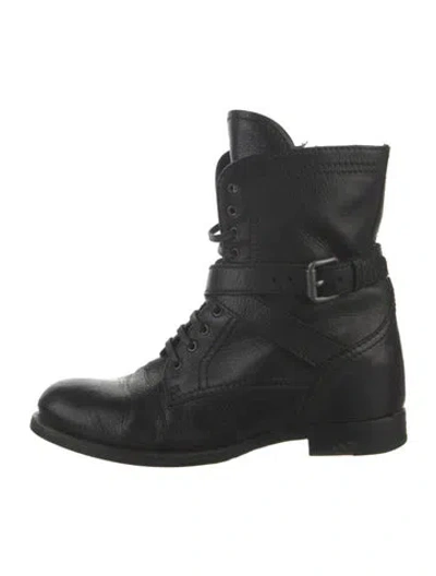 Pre-owned Prada Leather Combat Boots In Black