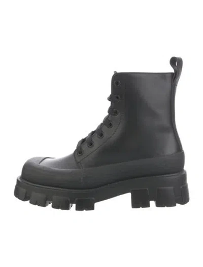 Pre-owned Prada Leather Combat Boots In Black