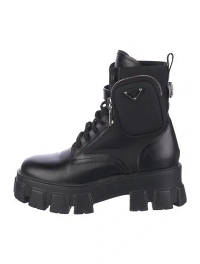 Pre-owned Prada Leather Combat Boots In Black