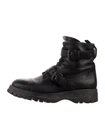 Pre-owned Prada Leather Combat Boots In Black