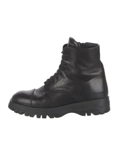 Pre-owned Prada Leather Combat Boots In Black