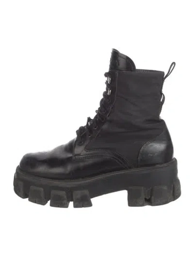 Pre-owned Prada Leather Combat Boots In Black