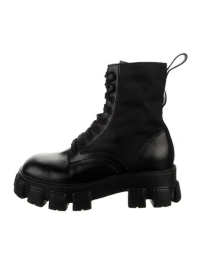 Pre-owned Prada Leather Combat Boots In Black