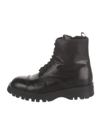 Pre-owned Prada Leather Combat Boots In Black