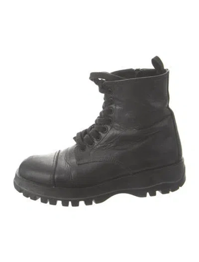 Pre-owned Prada Leather Combat Boots In Black
