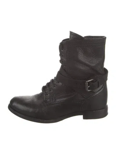 Pre-owned Prada Leather Combat Boots In Black
